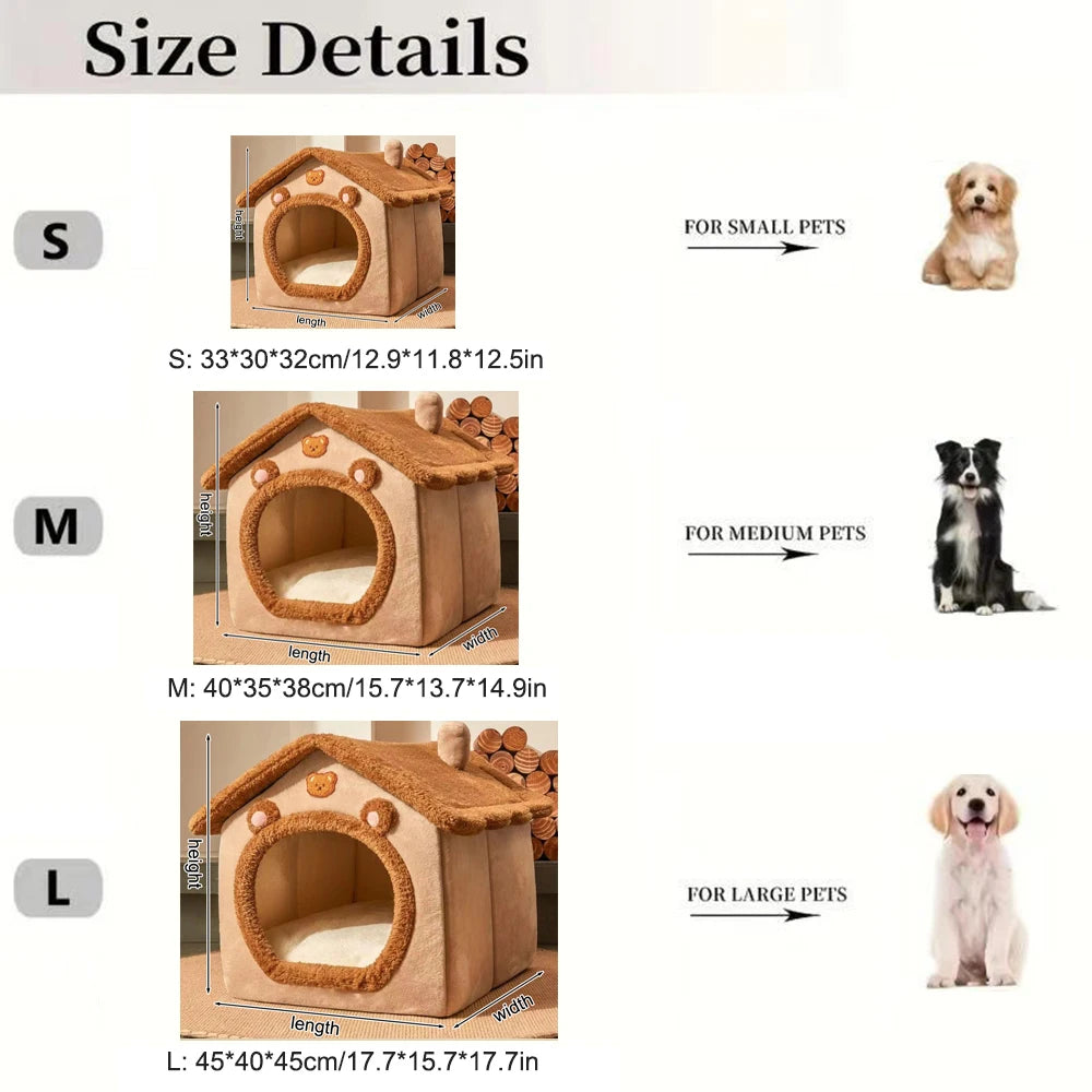 1PC Four Season Universal Enclosed Pet Bed, Wrapped Cat Bed, Dog Bed, Brown Teddy Bear Style Bed